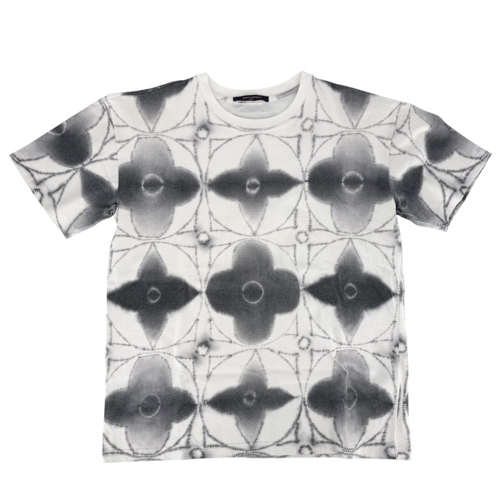 LOUIS VUITTON ルイヴィトン 半袖Ｔシャツ モノグラム シボリ プリンテッド トップス 服 アパレル M ホワイト 白 グレー 春 夏 コットン メンズ【中古品】