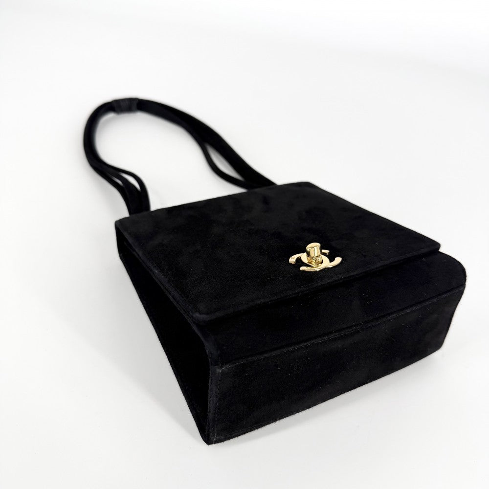 CHANEL シャネル ハンドバッグ ココマーク ミニバッグ スエード ヴィンテージ ベロア ブラック 黒 ゴールド金具 レディース【中古品】