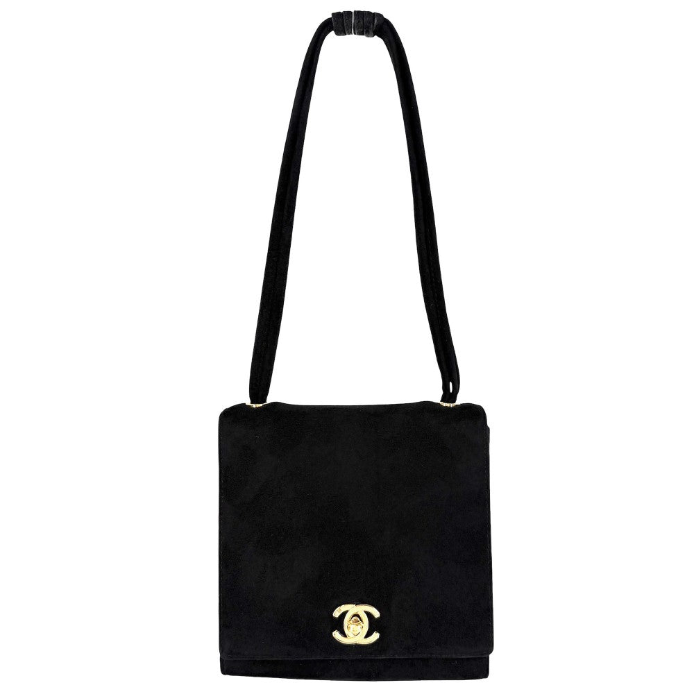 CHANEL シャネル ハンドバッグ ココマーク ミニバッグ スエード ヴィンテージ ベロア ブラック 黒 ゴールド金具 レディース【中古品】