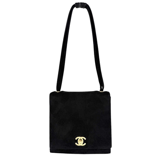 CHANEL シャネル ハンドバッグ ココマーク ミニバッグ スエード ヴィンテージ ベロア ブラック 黒 ゴールド金具 レディース【中古品】