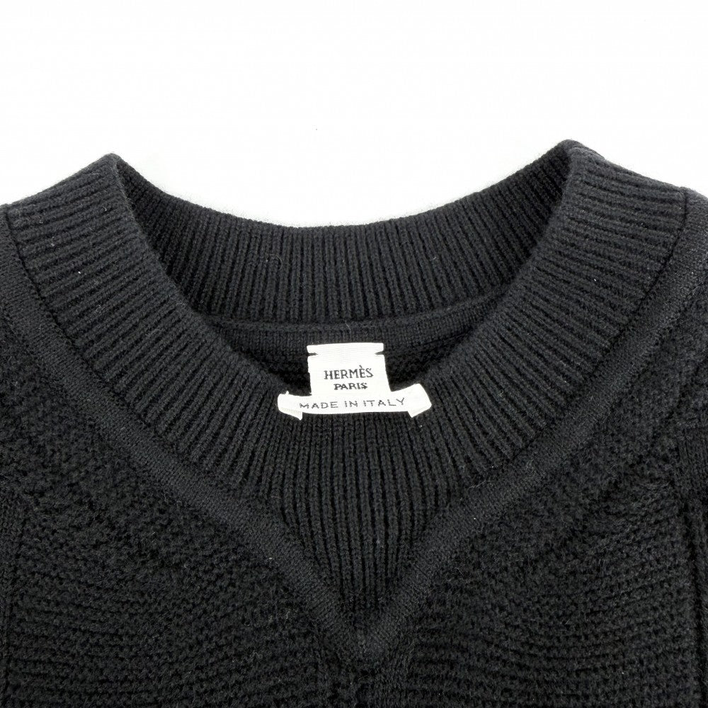 HERMES エルメス ワンピース Hロゴ ニット 半袖 アパレル 服 34 ブラック 黒 春 夏 ウール レディース【中古品】