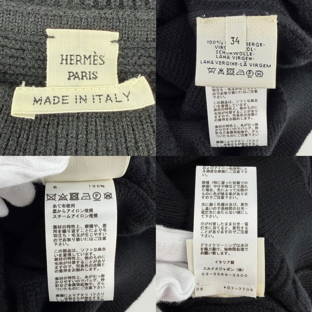HERMES エルメス ワンピース Hロゴ ニット 半袖 アパレル 服 34 ブラック 黒 春 夏 ウール レディース【中古品】