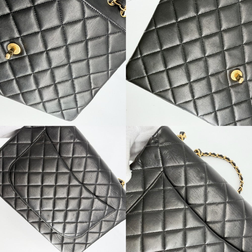 CHANEL シャネル ショルダーバッグ デカマトラッセ ココマーク ダブルチェーン ターンロック ラムスキン ブラック 黒 ゴールド金具 レディース【中古品】