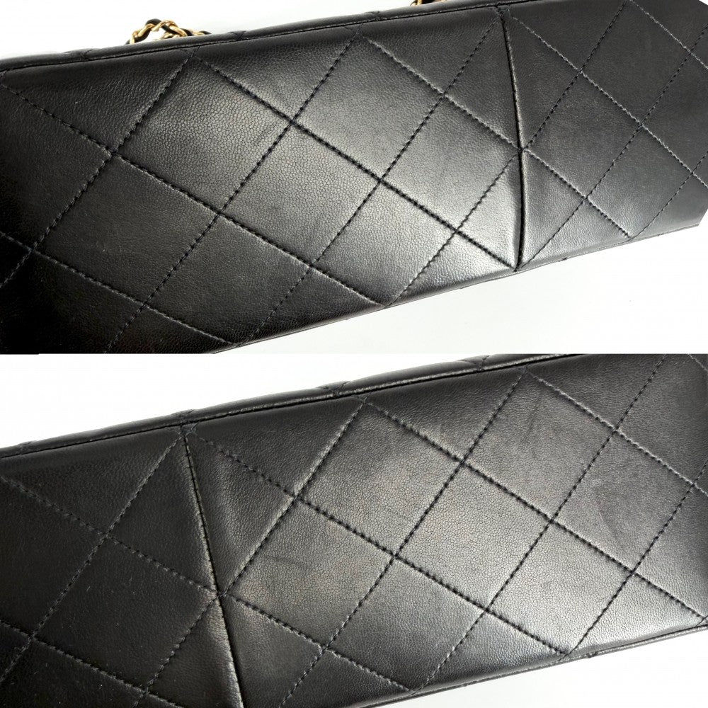 CHANEL シャネル ショルダーバッグ デカマトラッセ ココマーク ダブルチェーン ターンロック ラムスキン ブラック 黒 ゴールド金具 レディース【中古品】