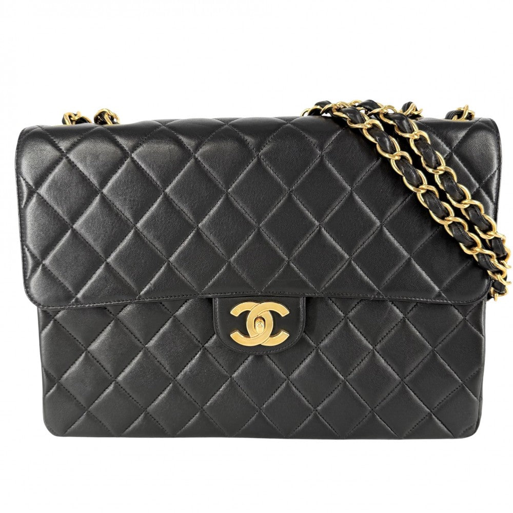 CHANEL シャネル ショルダーバッグ デカマトラッセ ココマーク ダブルチェーン ターンロック ラムスキン ブラック 黒 ゴールド金具 レディース【中古品】
