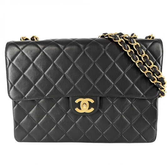 CHANEL シャネル ショルダーバッグ デカマトラッセ ココマーク ダブルチェーン ターンロック ラムスキン ブラック 黒 ゴールド金具 レディース【中古品】
