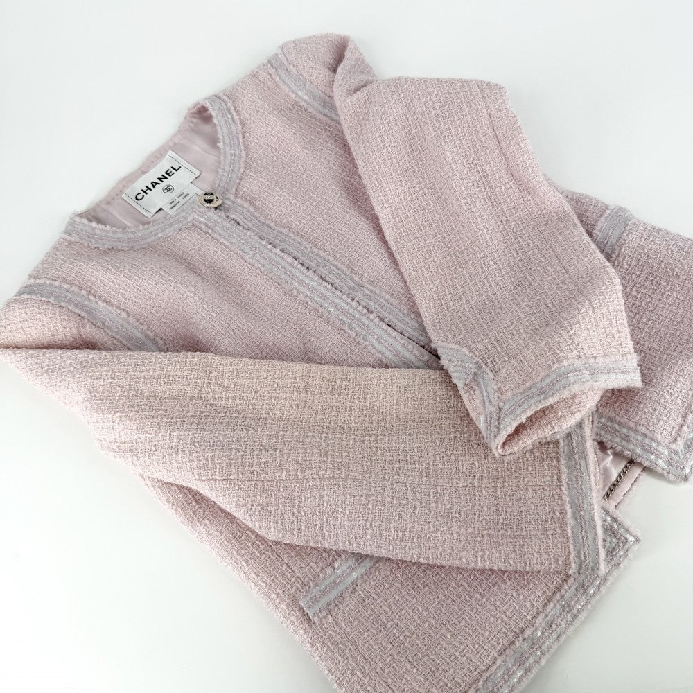 CHANEL シャネル セットアップ ツイード ノーカラージャケット スカート ココマーク アパレル 服 38 ピンク 春 秋 ウール ナイロン レディース 2009年【中古品】