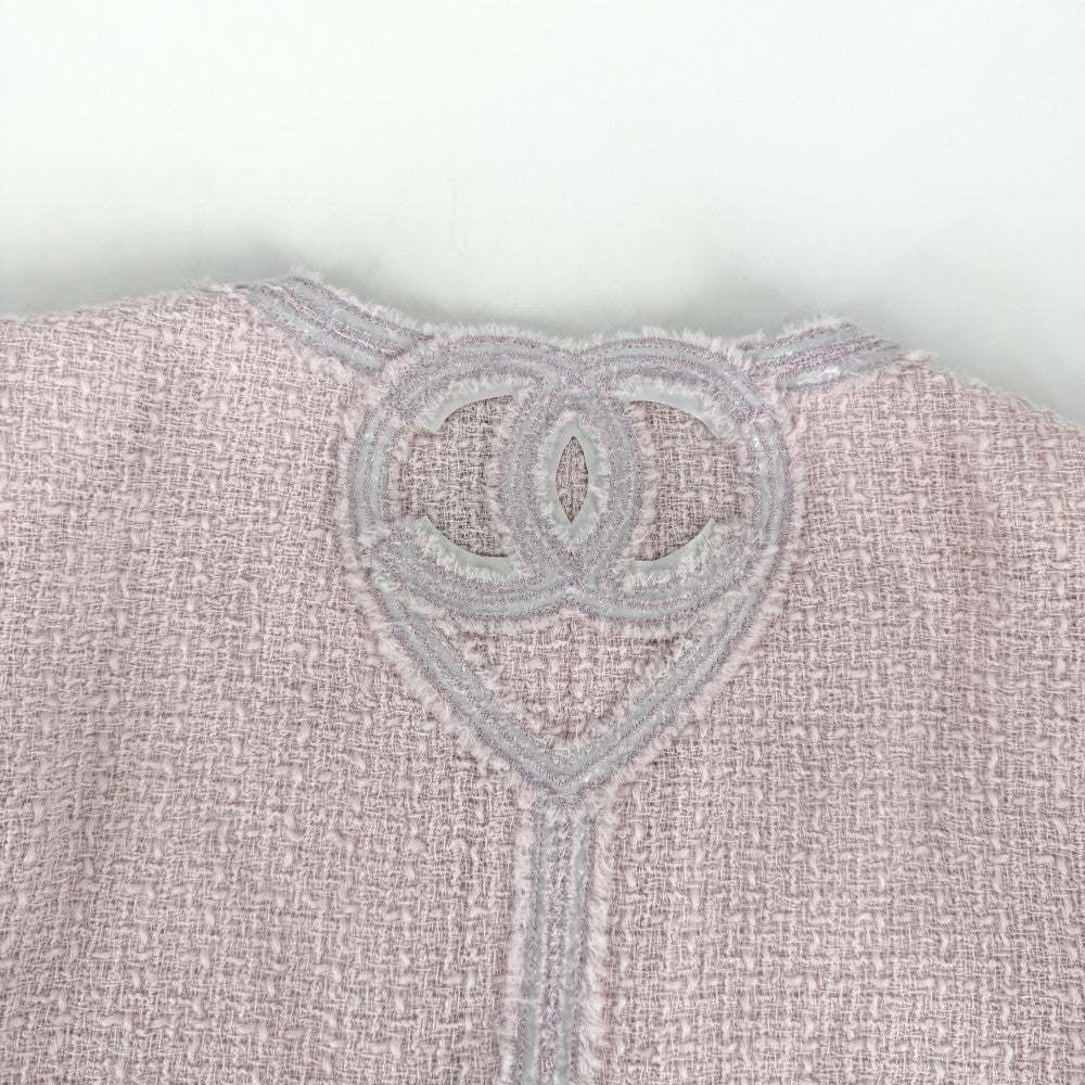 CHANEL シャネル セットアップ ツイード ノーカラージャケット スカート ココマーク アパレル 服 38 ピンク 春 秋 ウール ナイロン レディース 2009年【中古品】