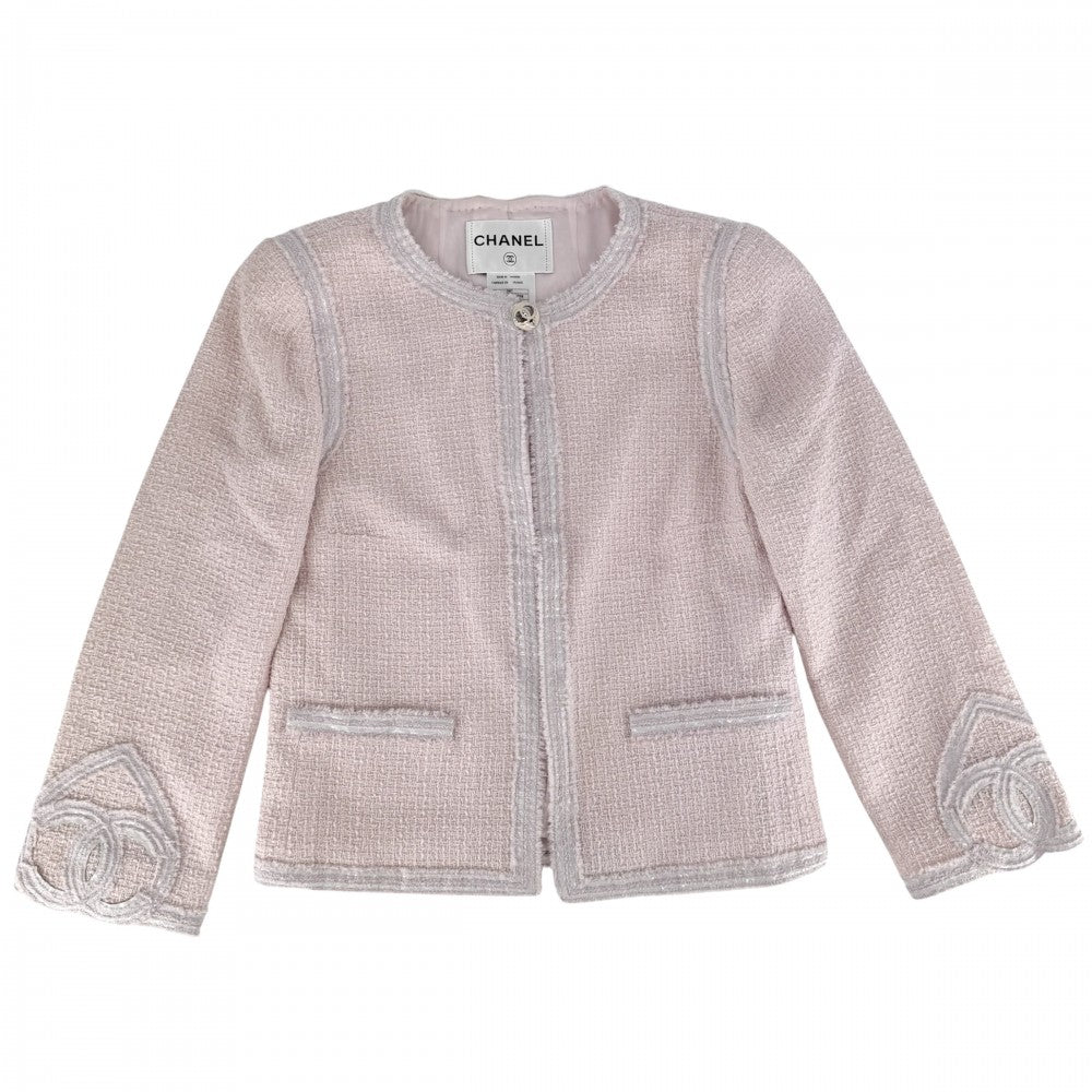 CHANEL シャネル セットアップ ツイード ノーカラージャケット スカート ココマーク アパレル 服 38 ピンク 春 秋 ウール ナイロン レディース 2009年【中古品】