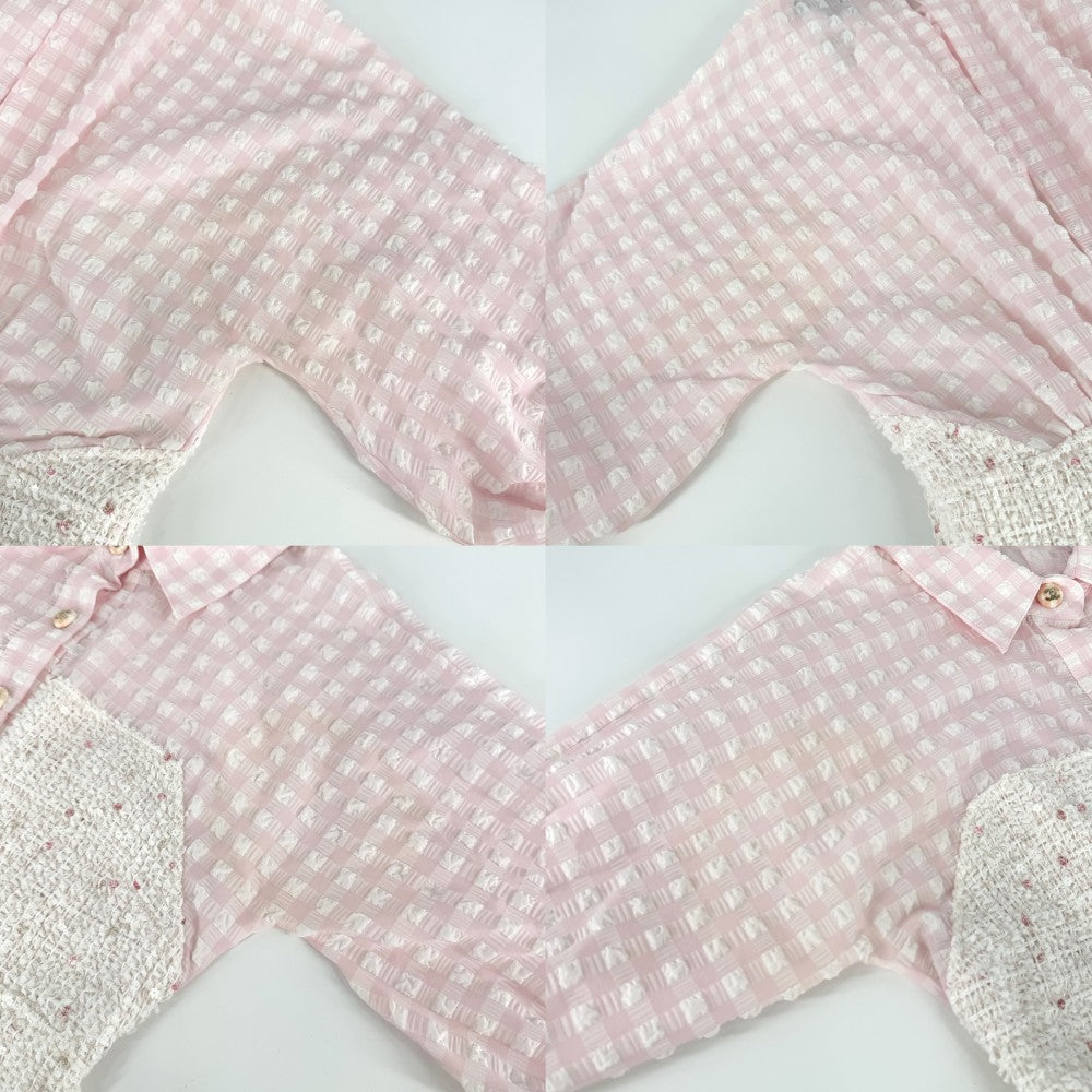 CHANEL シャネル ワンピース ツイード チェック アパレル ココボタン スパンコール 服 38 ピンク ホワイト 白 春 夏 秋 レディース【中古品】