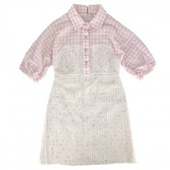 CHANEL シャネル ワンピース ツイード チェック アパレル ココボタン スパンコール 服 38 ピンク ホワイト 白 春 夏 秋 レディース【中古品】