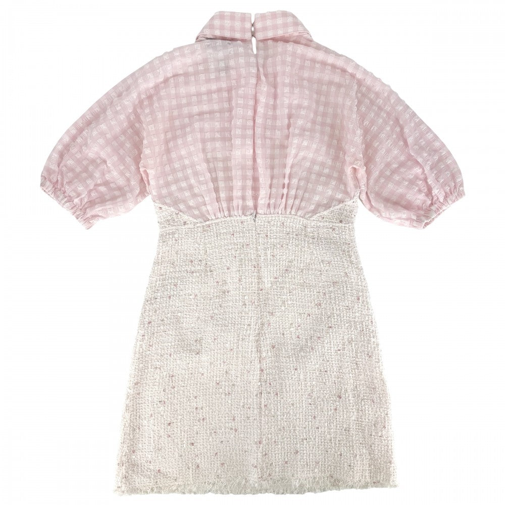 CHANEL シャネル ワンピース ツイード チェック アパレル ココボタン スパンコール 服 38 ピンク ホワイト 白 春 夏 秋 レディース【中古品】