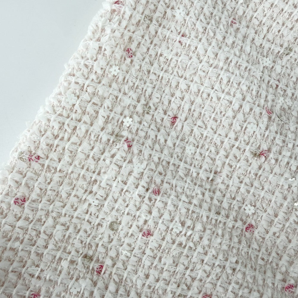CHANEL シャネル ワンピース ツイード チェック アパレル ココボタン スパンコール 服 38 ピンク ホワイト 白 春 夏 秋 レディース【中古品】