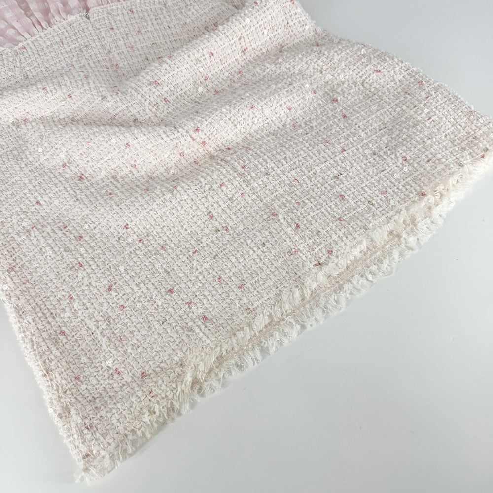 CHANEL シャネル ワンピース ツイード チェック アパレル ココボタン スパンコール 服 38 ピンク ホワイト 白 春 夏 秋 レディース【中古品】