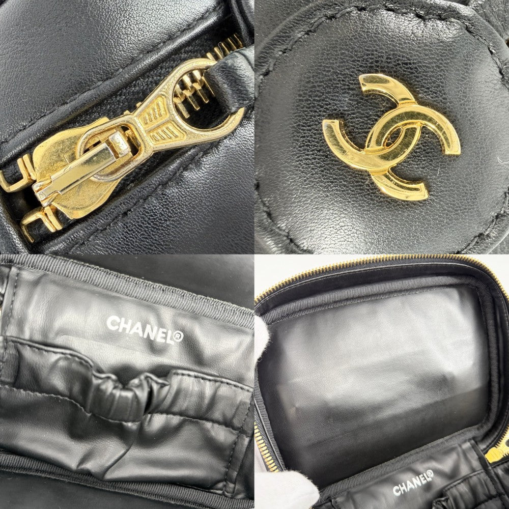 CHANEL シャネル ポーチ 化粧ポーチ メイクポーチ ビコローレ バニティバッグ A01618 レザー ブラック 黒 ゴールド金具 レディース【中古品】
