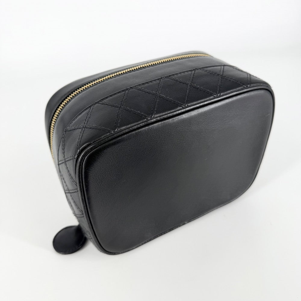 CHANEL シャネル ポーチ 化粧ポーチ メイクポーチ ビコローレ バニティバッグ A01618 レザー ブラック 黒 ゴールド金具 レディース【中古品】