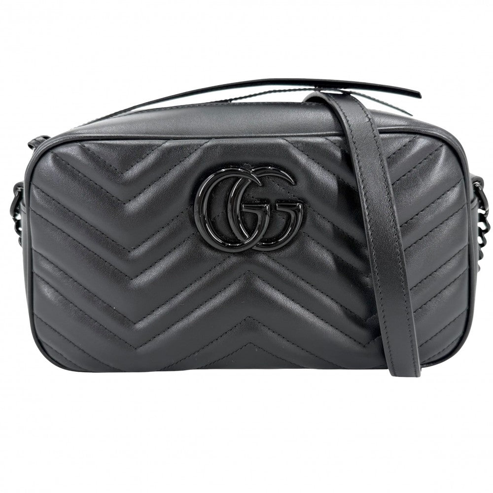 GUCCI グッチ ショルダーバッグ GGマーモント スモール カメラバッグ キルティング 447632 レザー ブラック 黒 ブラック金具 レディース【中古品】