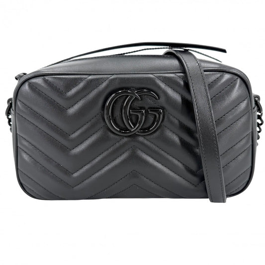 GUCCI グッチ ショルダーバッグ GGマーモント スモール カメラバッグ キルティング 447632 レザー ブラック 黒 ブラック金具 レディース【中古品】