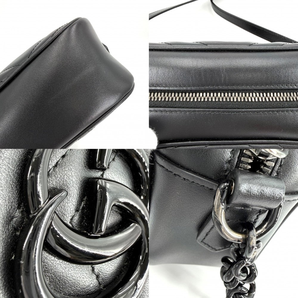 GUCCI グッチ ショルダーバッグ GGマーモント スモール カメラバッグ キルティング 447632 レザー ブラック 黒 ブラック金具 レディース【中古品】