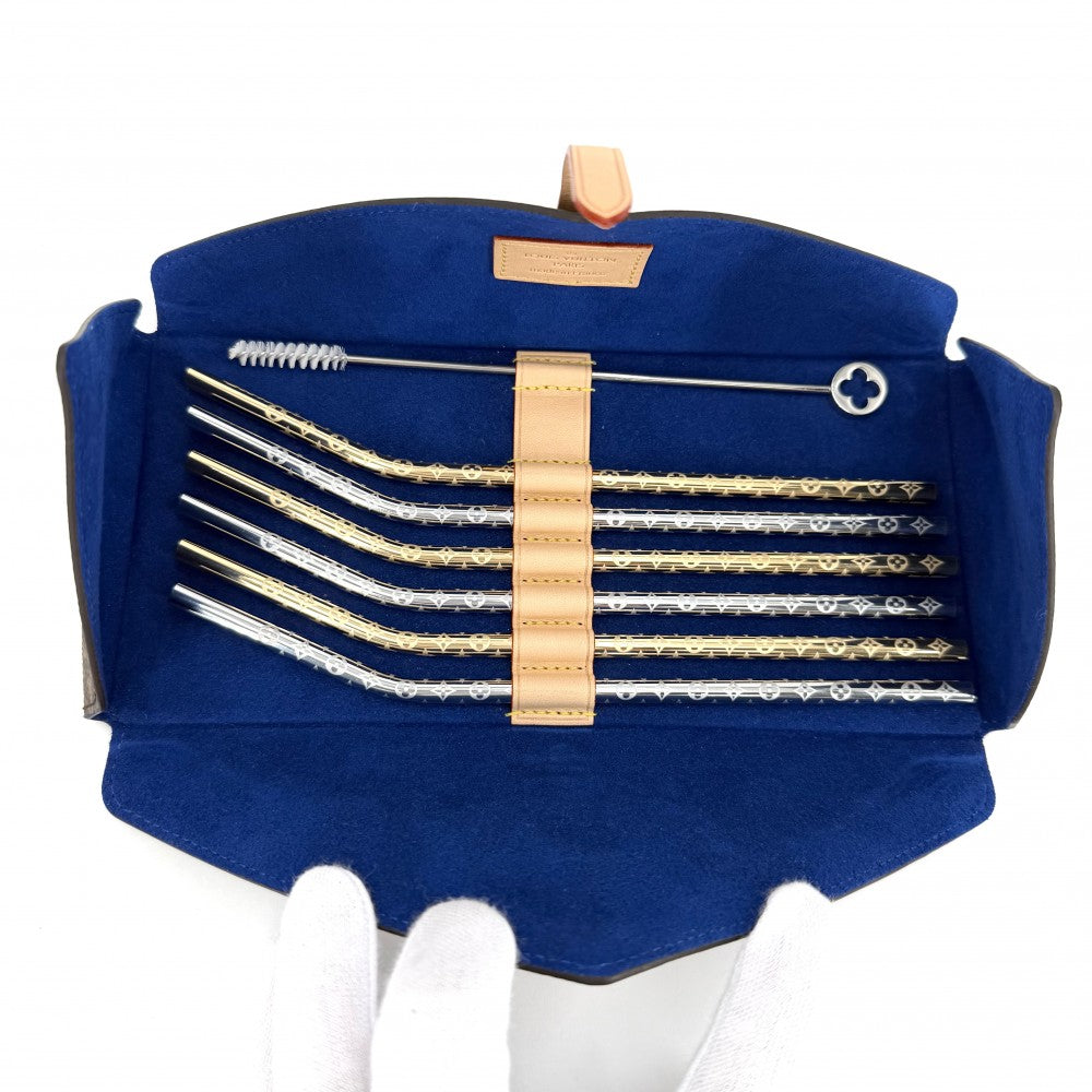 LOUIS VUITTON ルイヴィトン 食器 エテュイ・6 ストロー ケース カトラリー モノグラム 雑貨 GI0477 ゴールド シルバー レディース【中古品】