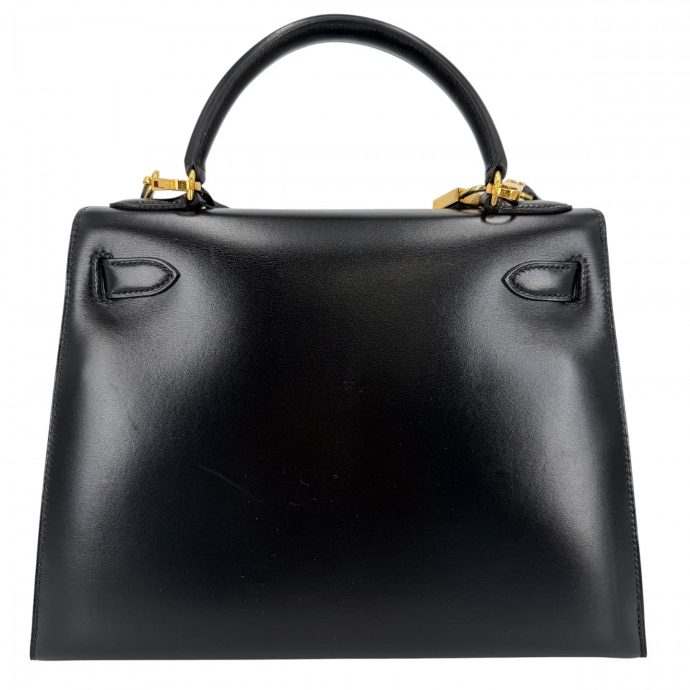HERMES エルメス 2WAY ケリー28 外縫い ハンドバッグ ショルダーバッグ V刻印 レザー ブラック 黒 ゴールド金具 レディース 1966年【中古品】