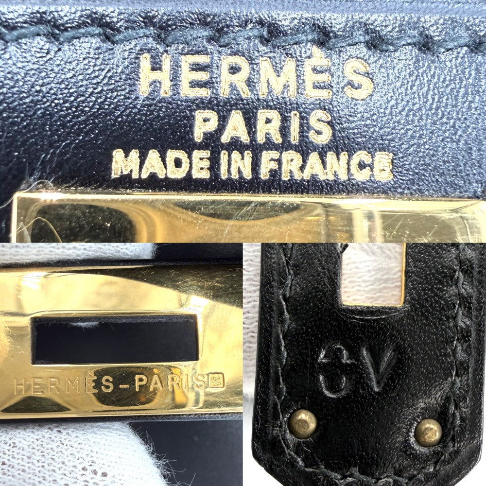 HERMES エルメス 2WAY ケリー28 外縫い ハンドバッグ ショルダーバッグ V刻印 レザー ブラック 黒 ゴールド金具 レディース 1966年【中古品】