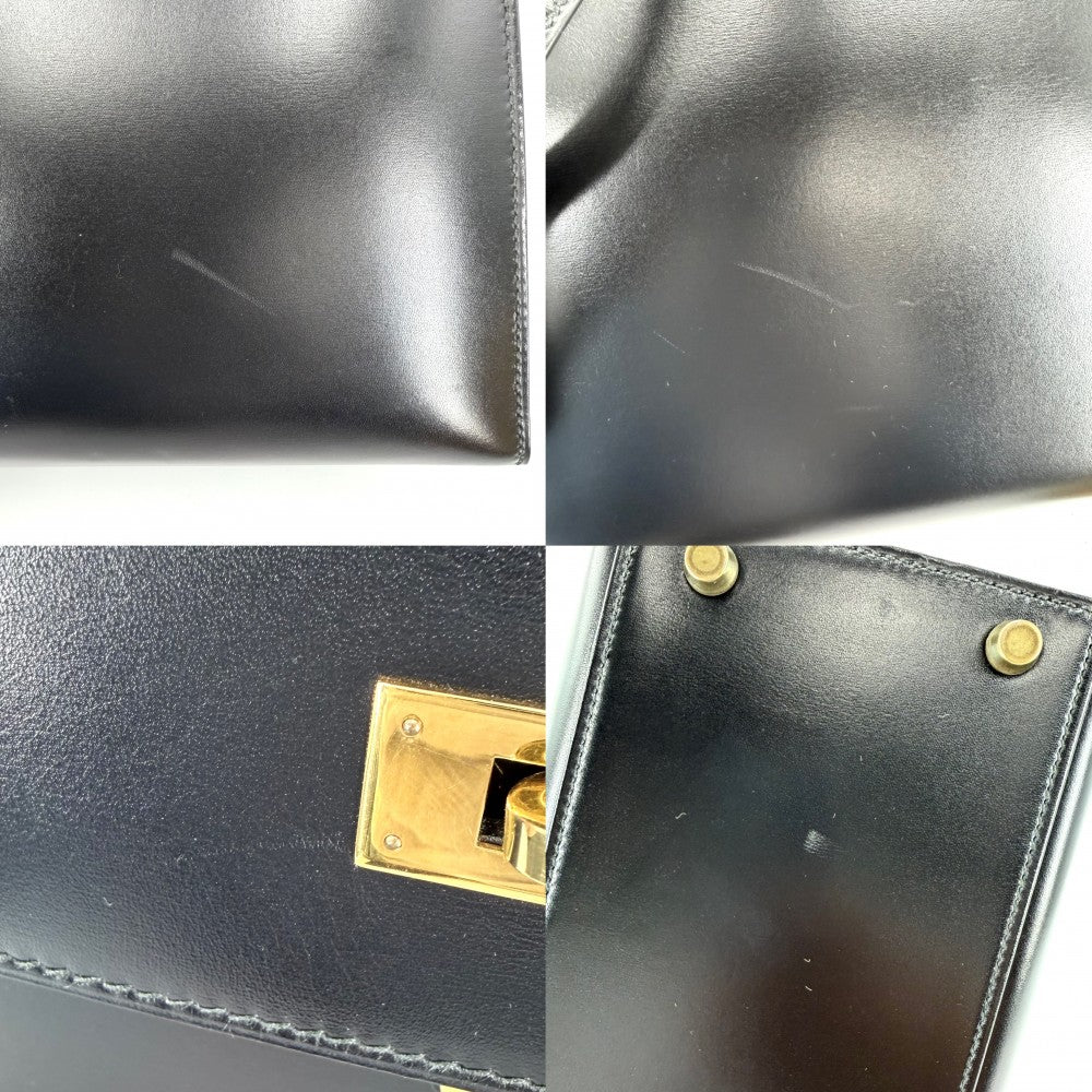 HERMES エルメス 2WAY ケリー28 外縫い ハンドバッグ ショルダーバッグ V刻印 レザー ブラック 黒 ゴールド金具 レディース 1966年【中古品】