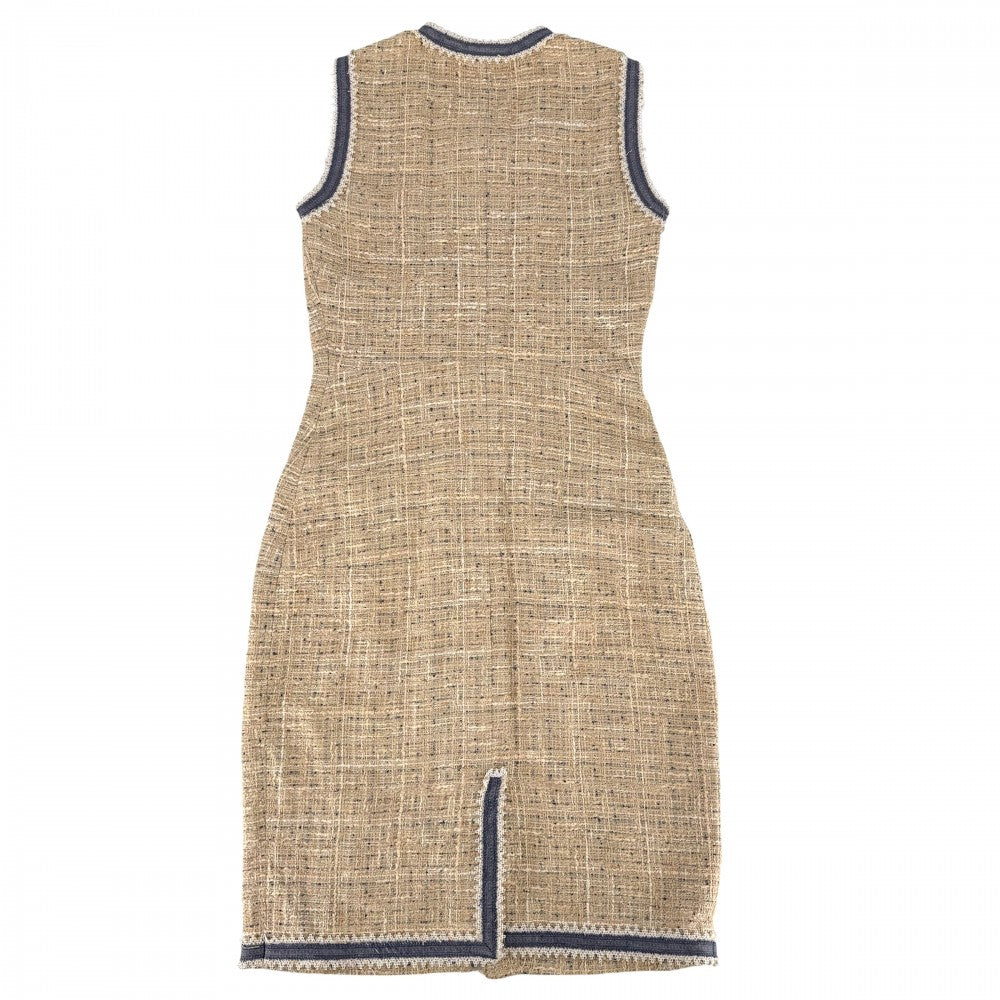 CHANEL シャネル ワンピース ツイード ノースリーブワンピース アパレル ココマーク 服 36 ベージュ ネイビー 紺 春 夏 レディース【中古品】