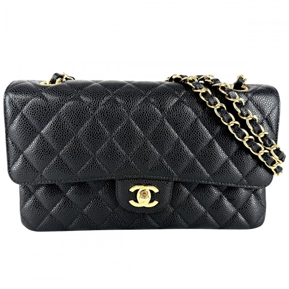CHANEL シャネル ショルダーバッグ マトラッセ25 ダブルチェーン ココマーク ダブルフラップ キャビアスキン ブラック 黒 ゴールド金具 レディース【中古品】