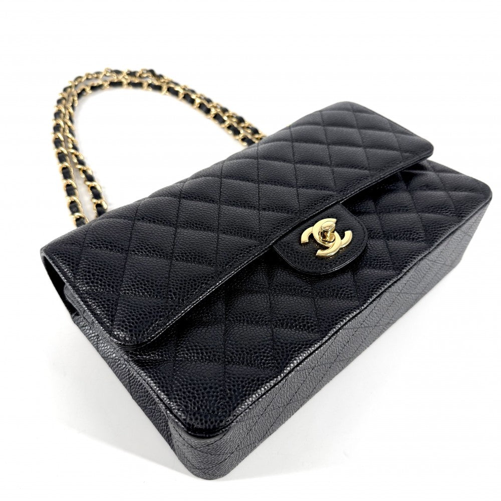 CHANEL シャネル ショルダーバッグ マトラッセ25 ダブルチェーン ココマーク ダブルフラップ キャビアスキン ブラック 黒 ゴールド金具 レディース【中古品】