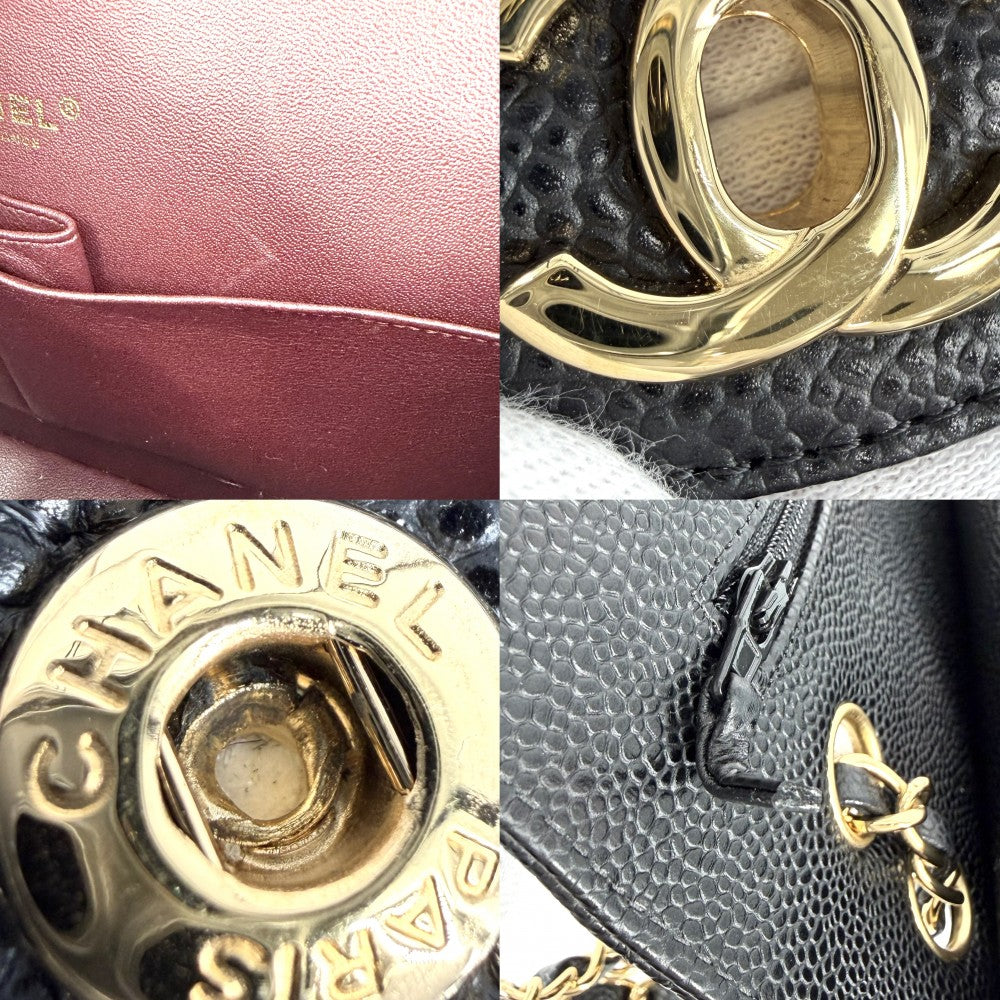 CHANEL シャネル ショルダーバッグ マトラッセ25 ダブルチェーン ココマーク ダブルフラップ キャビアスキン ブラック 黒 ゴールド金具 レディース【中古品】