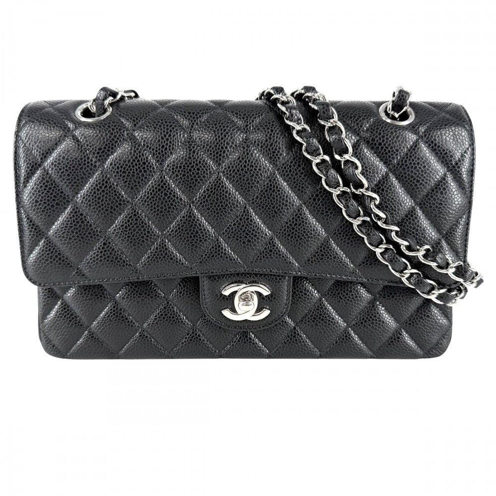 CHANEL シャネル ショルダーバッグ マトラッセ25 ダブルチェーン ココマーク ダブルフラップ キャビアスキン ブラック 黒 シルバー金具 レディース【中古品】