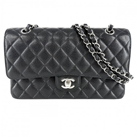 CHANEL シャネル ショルダーバッグ マトラッセ25 ダブルチェーン ココマーク ダブルフラップ キャビアスキン ブラック 黒 シルバー金具 レディース【中古品】