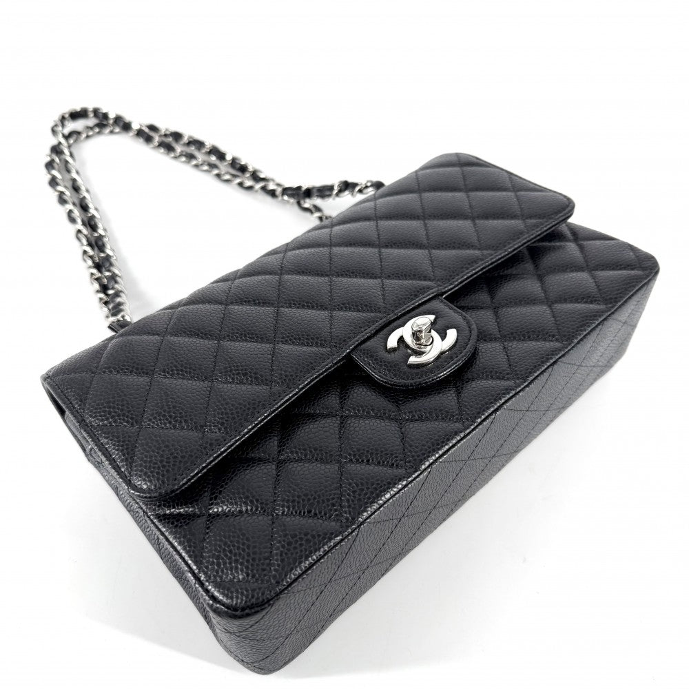 CHANEL シャネル ショルダーバッグ マトラッセ25 ダブルチェーン ココマーク ダブルフラップ キャビアスキン ブラック 黒 シルバー金具 レディース【中古品】