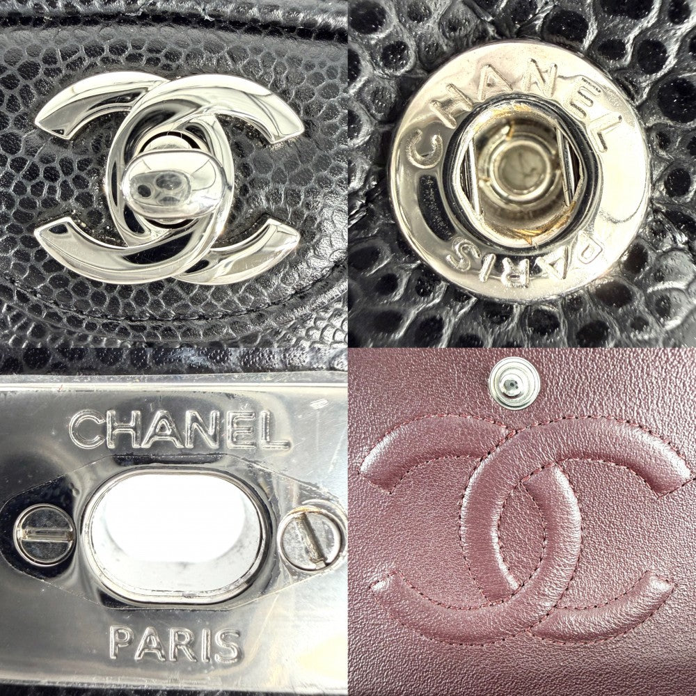 CHANEL シャネル ショルダーバッグ マトラッセ25 ダブルチェーン ココマーク ダブルフラップ キャビアスキン ブラック 黒 シルバー金具 レディース【中古品】