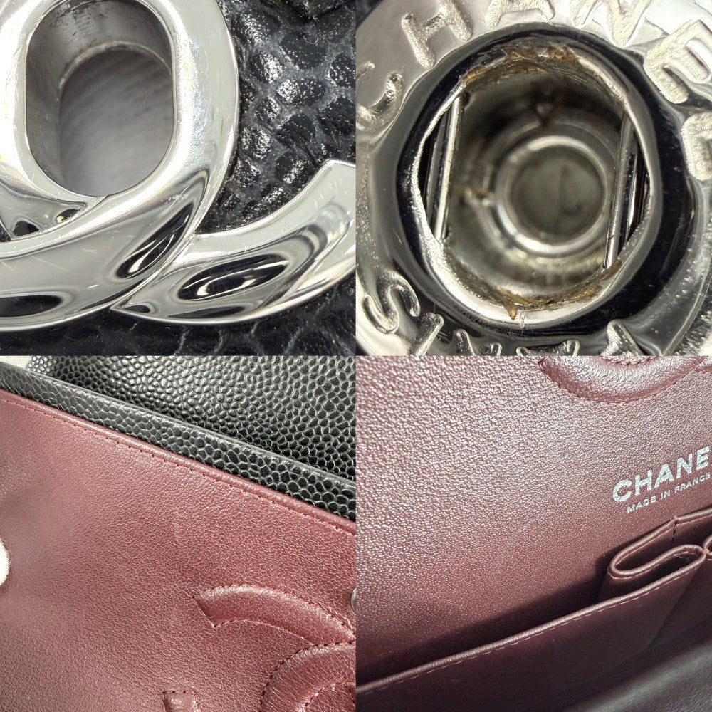 CHANEL シャネル ショルダーバッグ マトラッセ25 ダブルチェーン ココマーク ダブルフラップ キャビアスキン ブラック 黒 シルバー金具 レディース【中古品】