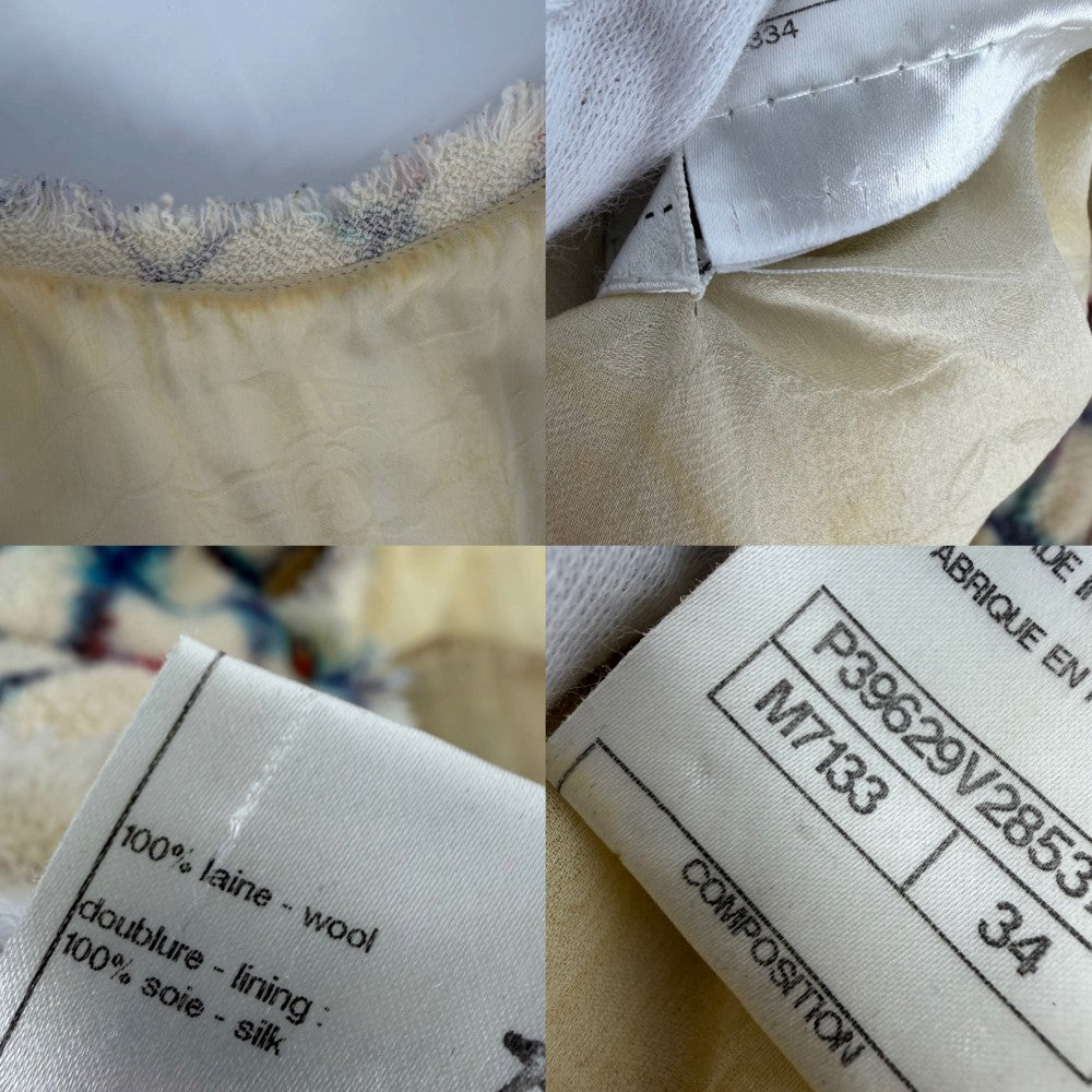 CHANEL シャネル ワンピース ツイード チェック アパレル ココボタン 服 半袖 34 ベージュ マルチカラー 春 夏 秋 ウール レディース【中古品】