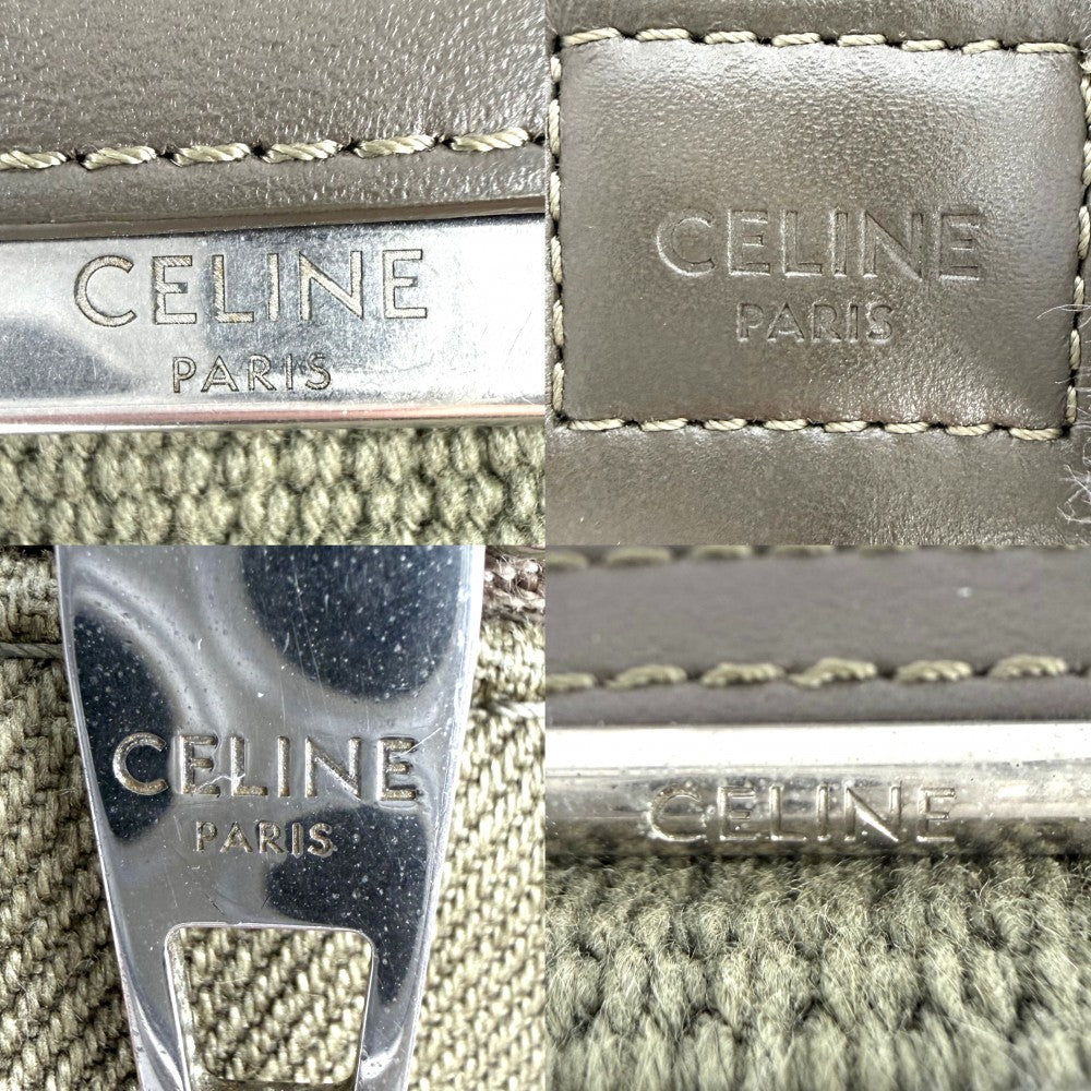 CELINE セリーヌ ボディバッグ ロゴ ウエストバッグ ベルトバッグ キャンバス カーキ シルバー金具 ユニセックス【中古品】