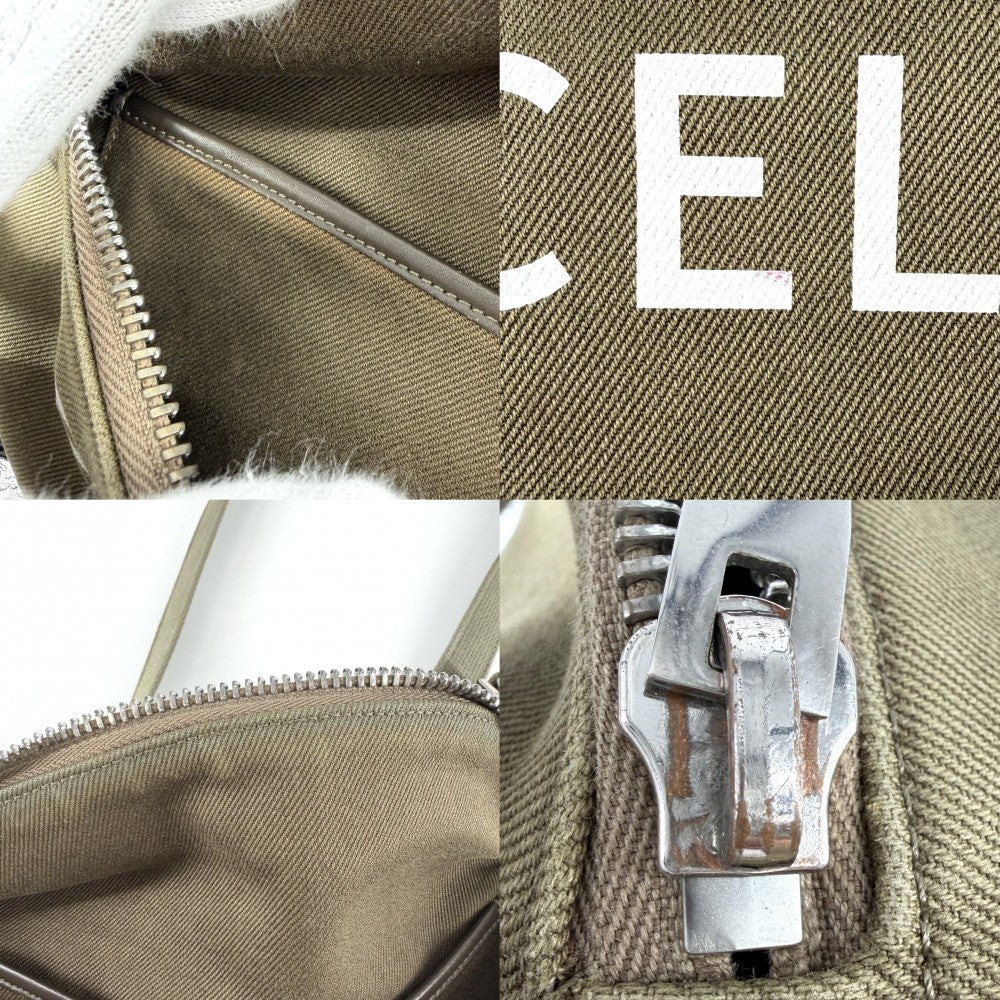 CELINE セリーヌ ボディバッグ ロゴ ウエストバッグ ベルトバッグ キャンバス カーキ シルバー金具 ユニセックス【中古品】