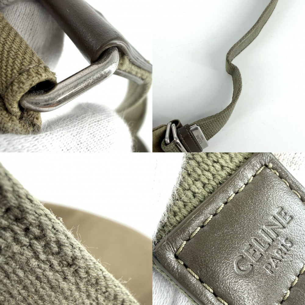 CELINE セリーヌ ボディバッグ ロゴ ウエストバッグ ベルトバッグ キャンバス カーキ シルバー金具 ユニセックス【中古品】