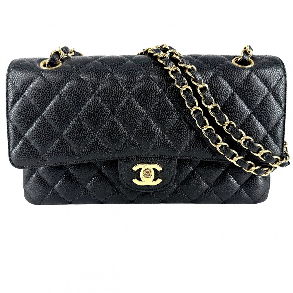 CHANEL シャネル ショルダーバッグ マトラッセ25 ダブルチェーン ココマーク ダブルフラップ キャビアスキン ブラック 黒 ゴールド金具 レディース【中古品】