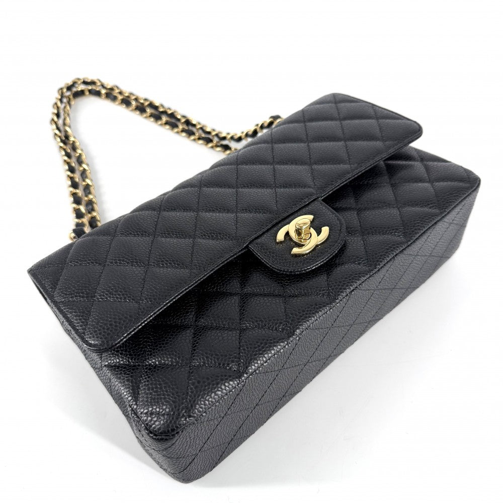 CHANEL シャネル ショルダーバッグ マトラッセ25 ダブルチェーン ココマーク ダブルフラップ キャビアスキン ブラック 黒 ゴールド金具 レディース【中古品】