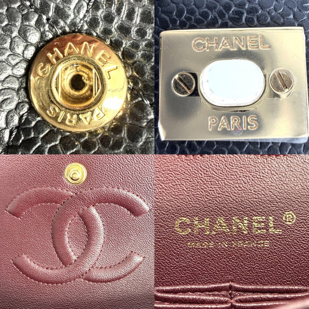 CHANEL シャネル ショルダーバッグ マトラッセ25 ダブルチェーン ココマーク ダブルフラップ キャビアスキン ブラック 黒 ゴールド金具 レディース【中古品】
