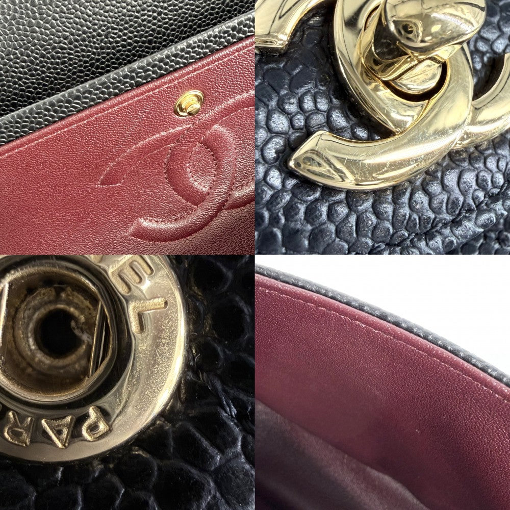 CHANEL シャネル ショルダーバッグ マトラッセ25 ダブルチェーン ココマーク ダブルフラップ キャビアスキン ブラック 黒 ゴールド金具 レディース【中古品】