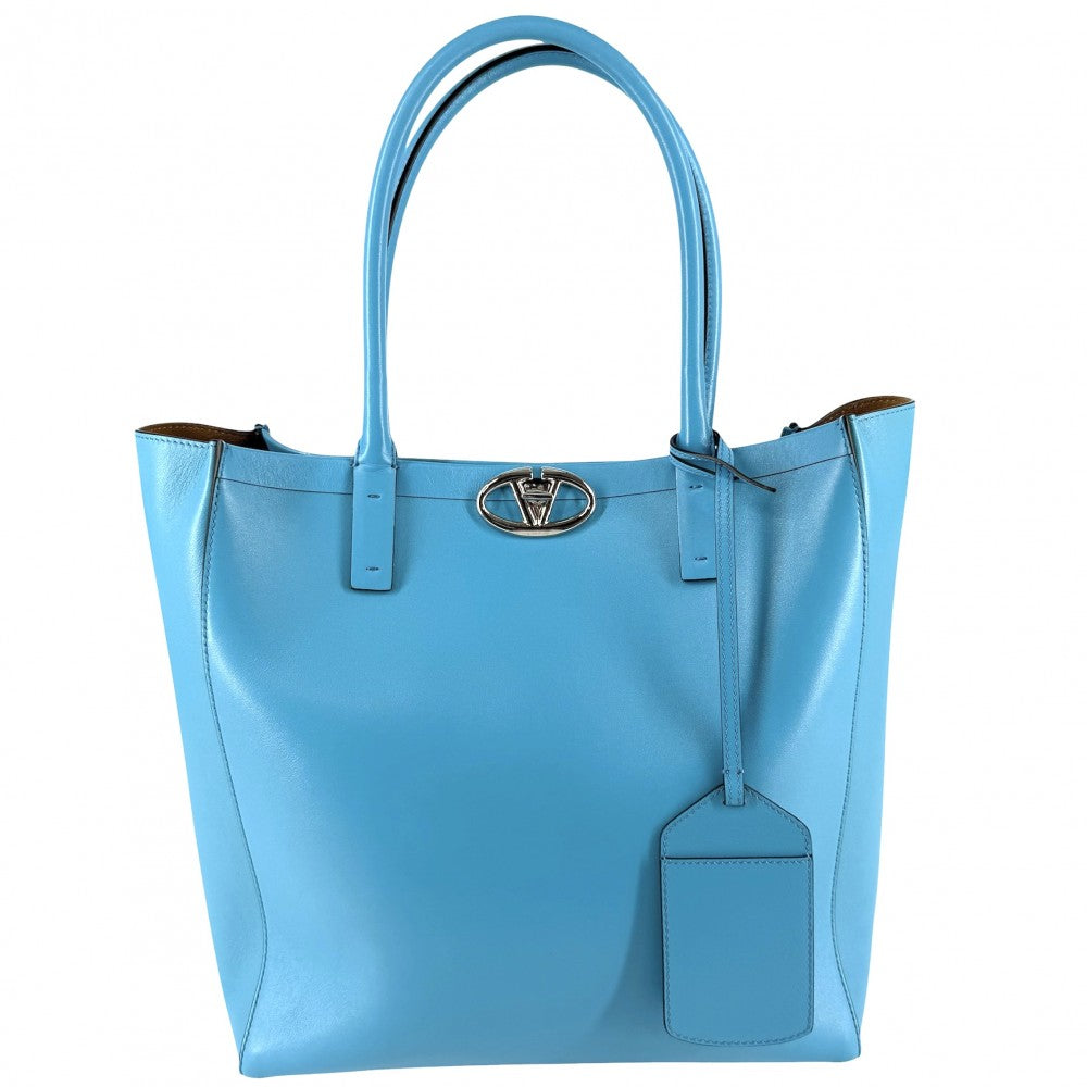 Valentino Garavani ヴァレンティノ・ガラヴァーニ トートバッグ Vロゴロッカー レザー ブルー 青 シルバー金具 レディース【中古品】
