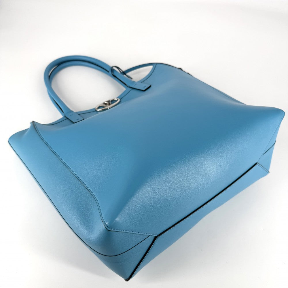 Valentino Garavani ヴァレンティノ・ガラヴァーニ トートバッグ Vロゴロッカー レザー ブルー 青 シルバー金具 レディース【中古品】