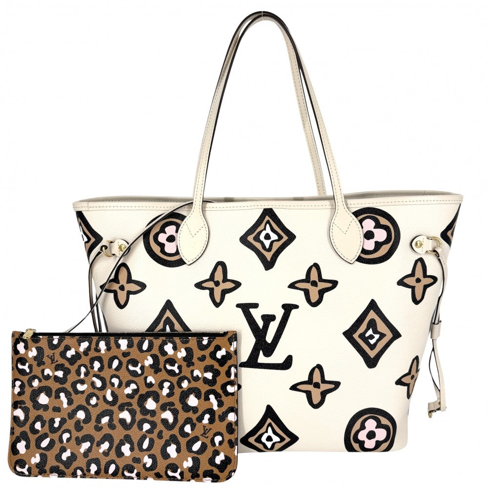 LOUIS VUITTON ルイヴィトン トートバッグ ネヴァーフルMM ハンドバッグ ワイルドアットハート レオパード アイボリー M45819 クレーム ブラック 黒 ゴールド金具 レディース【中古品】