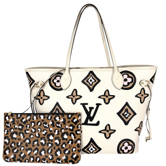 LOUIS VUITTON ルイヴィトン トートバッグ ネヴァーフルMM ハンドバッグ ワイルドアットハート レオパード アイボリー M45819 クレーム ブラック 黒 ゴールド金具 レディース【中古品】