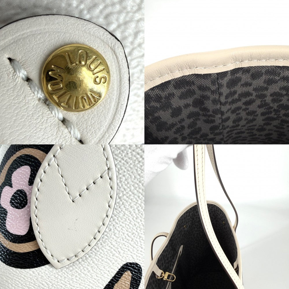 LOUIS VUITTON ルイヴィトン トートバッグ ネヴァーフルMM ハンドバッグ ワイルドアットハート レオパード アイボリー M45819 クレーム ブラック 黒 ゴールド金具 レディース【中古品】