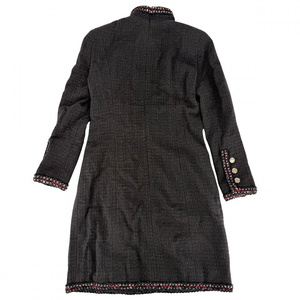 CHANEL シャネル ワンピース ツイード スタンドカラー アパレル 服 長袖 36 ブラウン 茶 ゴールド金具 秋 冬 レディース【中古品】